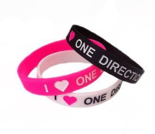 3 x One Direction Silicone Bracelets. Black, Pink & White Identification Bracelets Jewelry