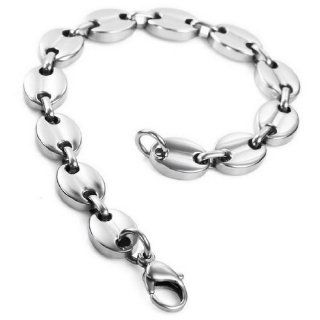 JBlue Jewelry Men's Stainless Steel Bracelet Link Silver Oval Polished (with Gift Bag) Jewelry