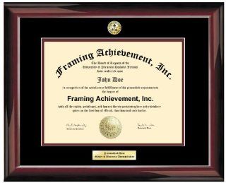 Engraved Certificate Frame Personalized Gold or Silver Engraved Plate   Premium Glossy Traditional Mahogany University Diploma Frame   Choice of College Major Gold Seal Insignia   Top mat (Black) Inner mat (Maroon)   College Graduation Frame  Sports Fan D