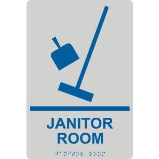 ADA Janitor Room Braille Sign RRE 965 BLUonPRLGY Wayfinding  Business And Store Signs 