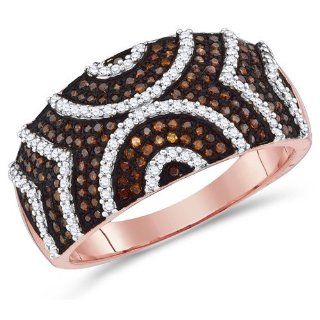 Brown Diamond Band Fashion Intricate Ring 10k Rose Gold (0.60 ct.tw) Jewel Tie Jewelry