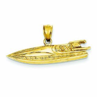 14K Gold 2 D Speed Boat Pendant Jewelry