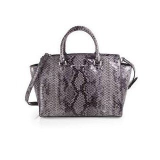 Michael Kors Selma Medium Top Zip Genuine Leather Satchel Bag Dark Slate Top Handle Handbags Shoes