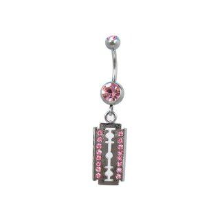 Pink CZ Razor Blade Dangling Belly Button Navel Ring Body Piercing Rings Jewelry