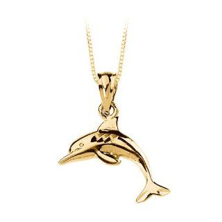14K Yellow Gold 11.75 x 15.50 MM Dolphin Pendant with Chain Pendant Necklaces Jewelry