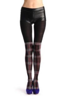 Red, Black & White Checkered Sock With Transparent Top   Tights