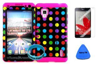 Sprint LG Optimus G LS970 Hybrid 2 in 1 Kickstand Protective Cover Case Multi color Polka Design Pattern Hard Plastic Snap on Over Pink Silicone (Screen Protector, Pry Tool & Wristband Exclusively By Wireless Fones TM) Cell Phones & Accessories