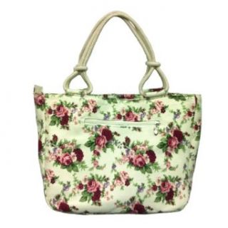 Zipper Canvas Tote Bag   Red Roses Pattern Clothing