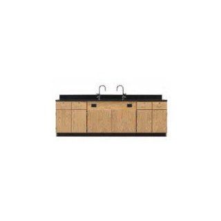 Diversified Woodcrafts 3224K Solid Oak Wood Wall Service Bench with Door/Drawer Cabinet, Phenolic Resin Top, 108" Width x 36" Height x 24" Depth Science Lab Benches