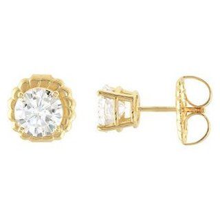 14K Yellow Created Moissanite Solitaire Earring Pair 06.50 Mm  2 Ct Tw 63265 Stud Earrings Jewelry