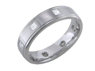 Diamante Exquisite Titanium Ring with Princess Cut Diamonds Size 6.25 Jewelry