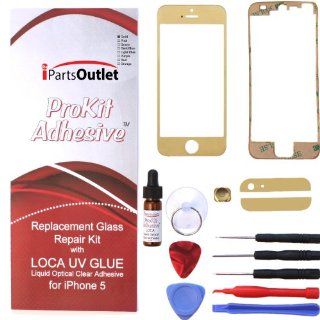 ProKit Adhesive Iphone 5 repair Kit with LOCA UV Glue for Apple Iphone 5 Gold Mirror Screen Glass Lens replacement for Apple iPhone 5   Gold Mirror Cell Phones & Accessories