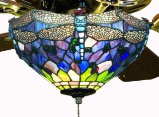 Blue Dragonfly Tiffany Stained Glass Ceiling Fan 52 Inches Width    