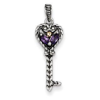 Sterling Silver W/14k .15amethyst Key Charm, Best Quality Free Gift Box Satisfaction Guaranteed Jewelry