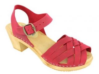 Lotta From Stockholm Swedish Clogs  Moheda Betty High Heel Clog in Red Nubuck Leather Shoes
