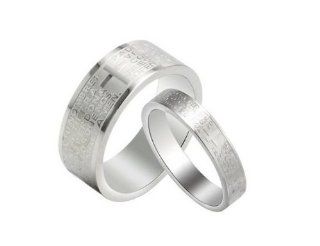 Athena Jewelry Titanium Series His & Hers Matching Set 8MM / 4MM Titanium Couple Wedding Band Set Wedding Band Engraved with the Lords Prayer Bible Cross(Size Selectable) His And Hers Tungsten Wedding Bands Jewelry