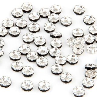 100 X Silver Plated Black Rhinestone Spacers Beads Caps HOT