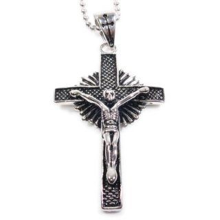 Stainless Steel Black Silver Color Jesus Cross Crucifix Pendant Necklace Jewelry