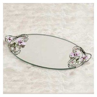 Artico, Butterfly Orchid Flower Mirror Tray Collectible Decoration, Pink   Stainless Steel Vanity Tray