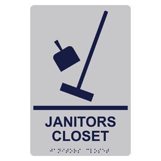 ADA Janitors Closet Braille Sign RRE 960 MRNBLUonSLVR Wayfinding  Business And Store Signs 