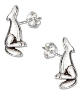 Sterling Silver Mini Howling Coyote Silhouette Earrings on Posts Stud Earrings Jewelry