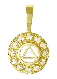 Alcoholics Anonymous Symbol Pendant, #960 3, Solid 14k,Open Center w/ 12 Clear CZ's,for Each Step Jewelry