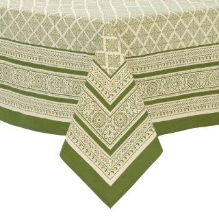 Pomegranate Inc. 100 Percent Cotton 78 Inch Square Tablecloth, Olive Green Stamp  