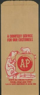 A&P Ice Cream insulated bag unused ca 1950s polar bears Entertainment Collectibles