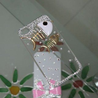 Luxury Bling Crystal Diamond Fish Bone Case Cover For Apple iphone 4 4s 4g Hard Plastic Rhinestone Clear Shell Skin Back Cell Phones & Accessories