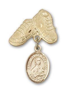 JewelsObsession's 14K Gold Baby Badge with St. Gemma Galgani Charm and Baby Boots Pin Brooches And Pins Jewelry