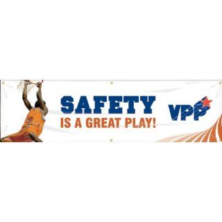 Accuform Signs MBR963 Reinforced Vinyl Motivational VPP Banner "SAFETY IS A GREAT PLAY" with Metal Grommets and Basketball Graphic, 28" Width x 8' Length Industrial Warning Signs