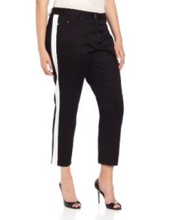 DKNYC Women's Plus Size Skinny Ankle 5 Pocket Jean With Contrast Side Panels, Black/Classic White, 20W Pants