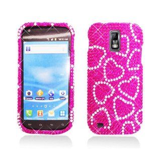 Hot Pink Heart Bling Gem Jeweled Crystal Cover Case for Samsung Galaxy S2 S II T Mobile T989 SGH T989 Hercules Cell Phones & Accessories