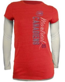 NHL Montreal Canadiens Romina Vintage Long Sleeve Women's T Shirt With Thermal Sleeves, Large, Red/White  Sports Fan T Shirts  Clothing
