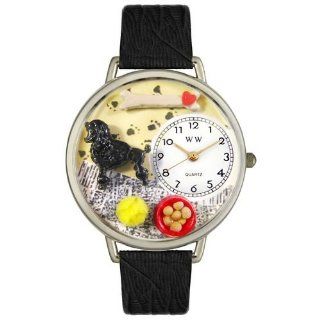 Poodle Black Skin Leather And Silvertone Watch 