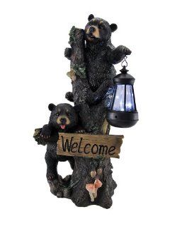 "Little Rascals" Climbing Bear Cubs Solar Light Welcome Statue   Black Bear Decor