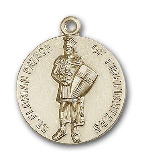 Large Detailed Men's 14kt Solid Gold Pendant Saint St. Florain Medal 1 x 7/8 Inches Fire Fighters 5687  Comes with a Black velvet Box Pendant Necklaces Jewelry