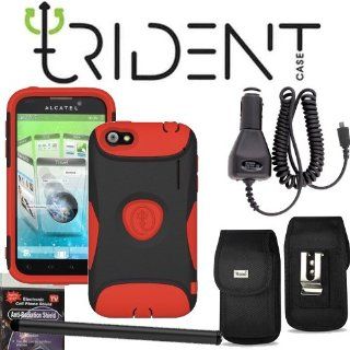 Alcatel Venture One Touch Ultra 995 Trident Aegis Red Heavy Duty Protective Case, Hard Shell and Silicone Gel, (Compare with Otterbox Commuter Case) with Screen Protector and Car Charger, Stylus Pen, Radiation Shield and Metal Clip Case that fits your phon