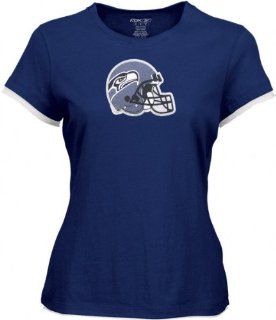 Seattle Seahawks Women's Navy Shiny Helmet Cap Sleeve Tissue Tee  Athletic T Shirts  Sports & Outdoors