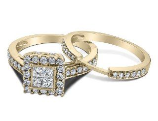 Princess Cut Diamond Engagement Ring & Wedding Band Set 1/2 Carat (ctw) in 14K Yellow Gold Jewelry