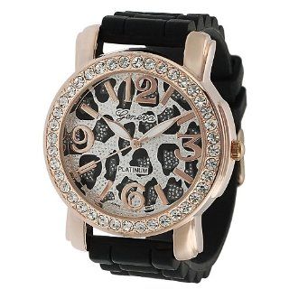 Women's Rhinestone Accented Cheetah Print Watch Color Black and Copper Watches