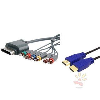 Everydaysource compatible with Xbox 360 3Ft 1.4 Ethernet Blue HDMI Cable M/M 1m + Component HD AV Cable Video Games
