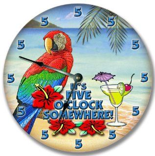 5 O'CLOCK SOMEWHERE wall art clock novelty margarita parrot  