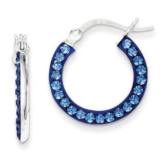 Sterling Silver Stellux Crystal Blue Hoop Earrings, Best Quality Free Gift Box Satisfaction Guaranteed Jewelry