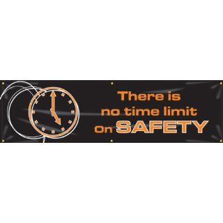 Accuform Signs MBR973 Reinforced Vinyl Motivational Safety Banner "There is no time limit on SAFETY" with Metal Grommets, 28" Width x 8' Length, Red on Black Industrial Warning Signs