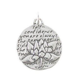 Small Round Reversible Lotus Flower Pendant with Words of Inspiration in Sterling Silver, #8228 Jewelry