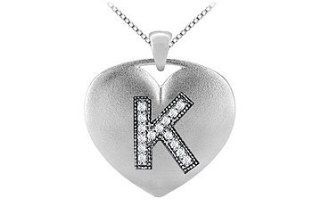 Heart initial K diamond pendant in 14k white gold 0.15 carat diamonds LOVEBRIGHT Jewelry