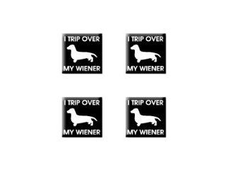 I Trip Over My Wiener Dachshund Dog   Set of 4 Badge Stickers Computers & Accessories