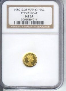 1989 ISLE OF MAN GOLD PERSIAN CAT COIN 1/25 TH OUNCE .999 FINE GOLD NGC MS67 