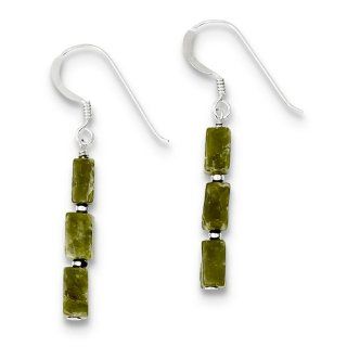 Sterling Silver Green Russian Serpentine Stone Earrings, Best Quality Free Gift Box Satisfaction Guaranteed Jewelry